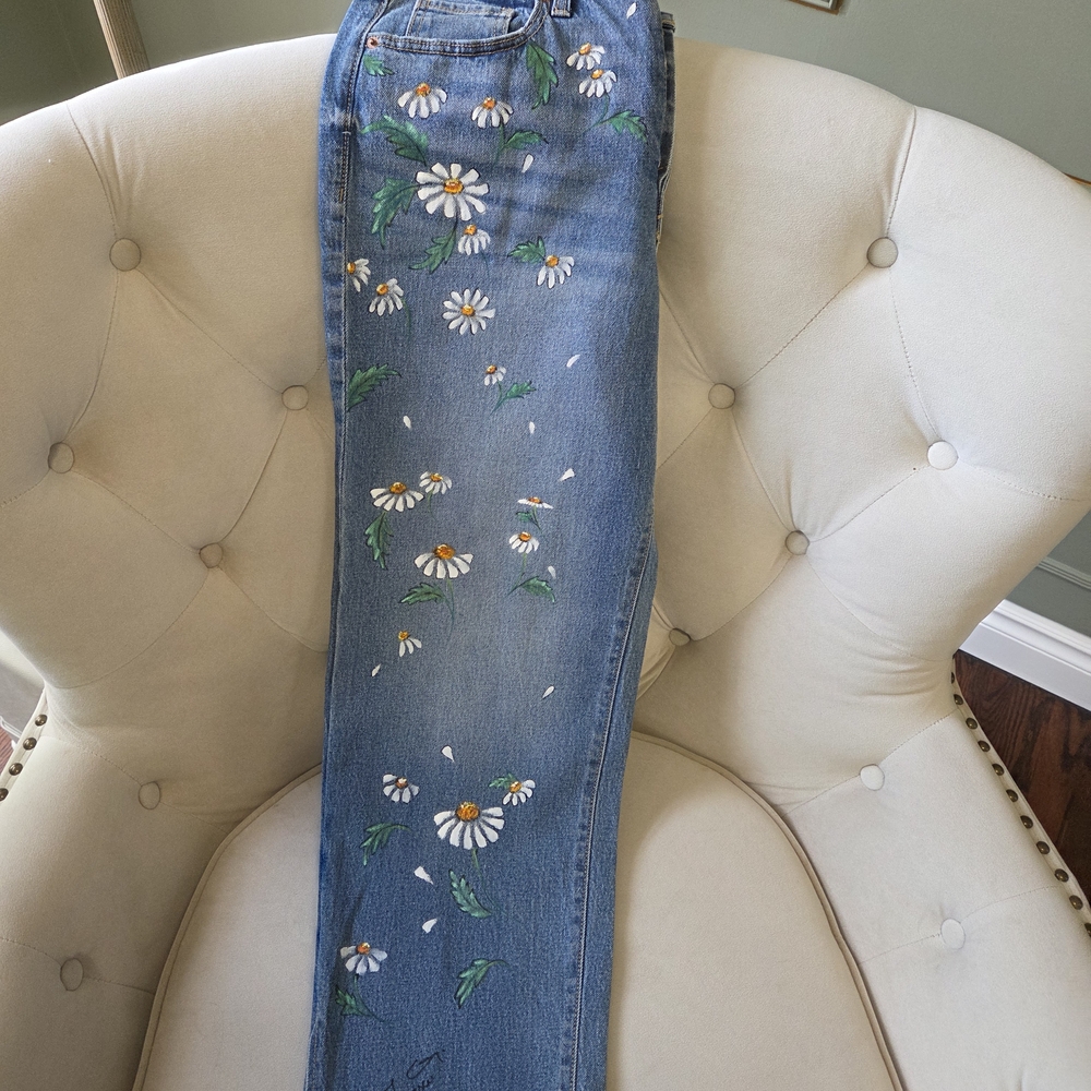 Old Navy Blue Straight Leg Jeans with Sparkling Embellishments